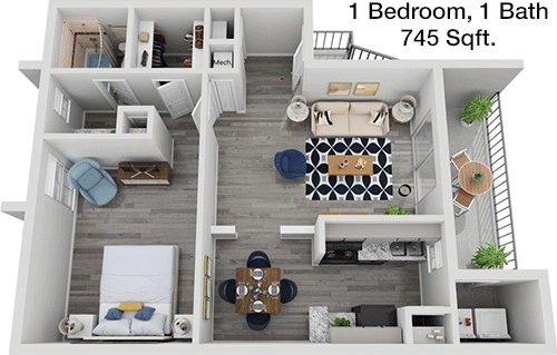 745 sq ft floorplan layout