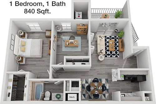 840 sq ft floorplan layout
