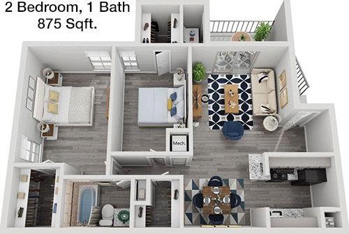 875 sq ft floorplan layout