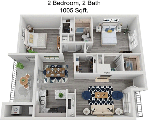 1,005 sq ft floorplan layout