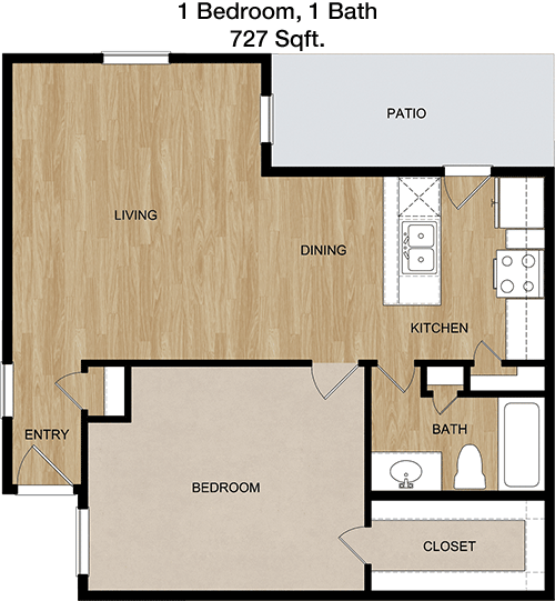 727 sq ft floorplan layout
