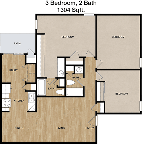 1,304 sq ft floorplan layout