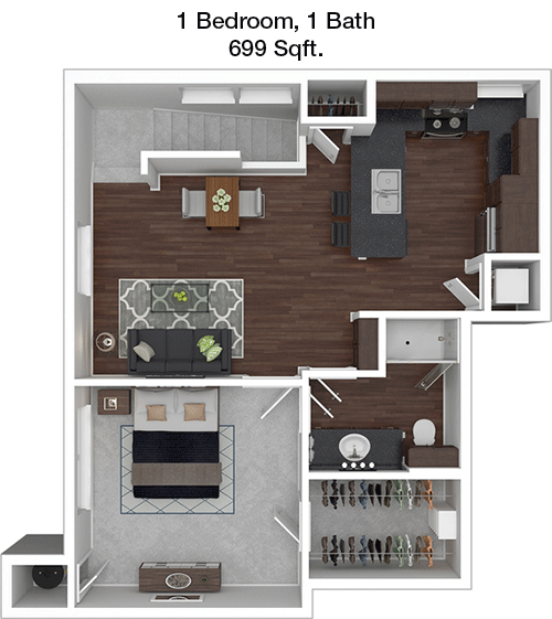 1 Bed, 1 Bath floorplan layout