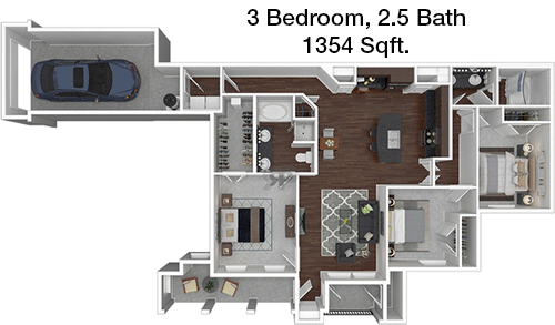 1,354 sq ft floorplan layout
