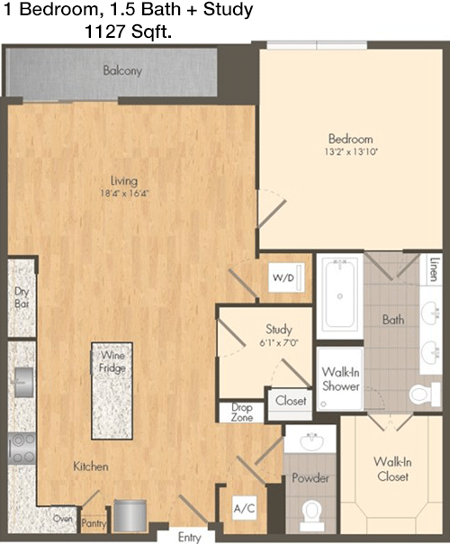 1,127 sq ft floorplan layout