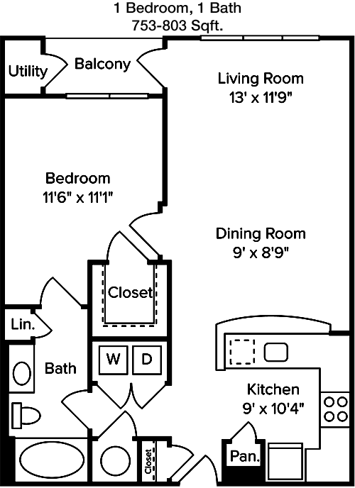 753 sq ft floorplan layout