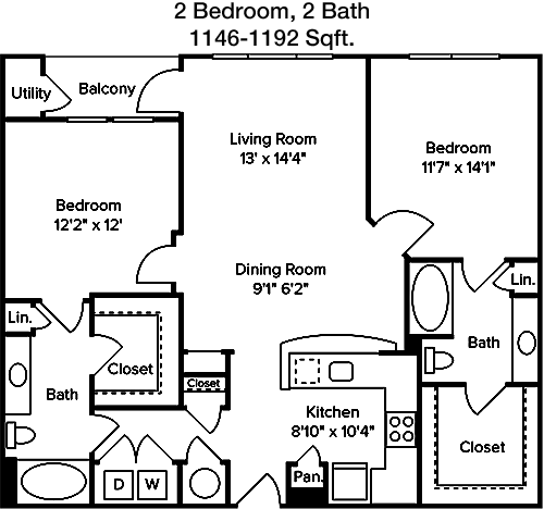 1,146 sq ft floorplan layout