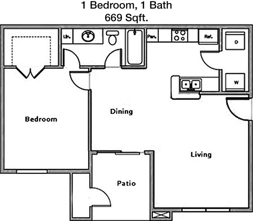669 sq ft floorplan layout