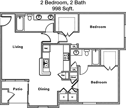 998 sq ft floorplan layout