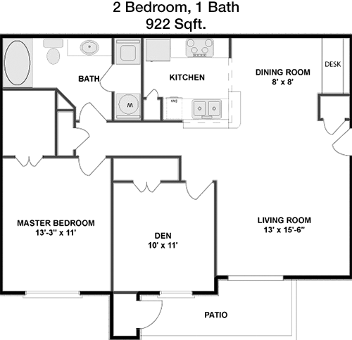 922 sq ft floorplan layout