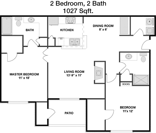 1,027 sq ft floorplan layout