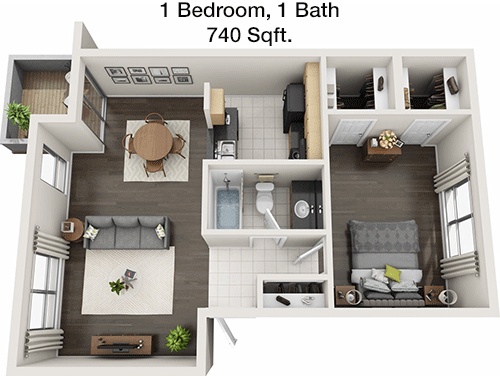 740 sq ft floorplan layout