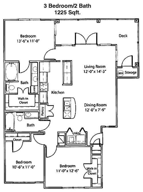 1,225 sq ft floorplan layout