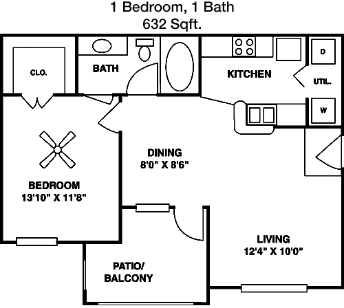 632 sq ft floorplan layout
