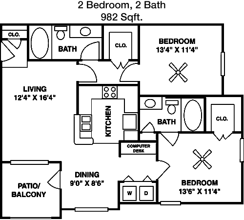 982 sq ft floorplan layout