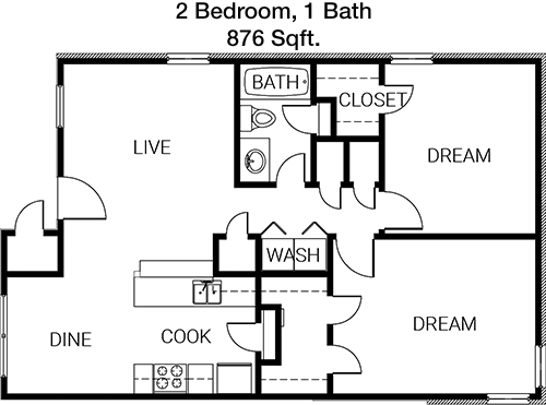 876 sq ft floorplan layout