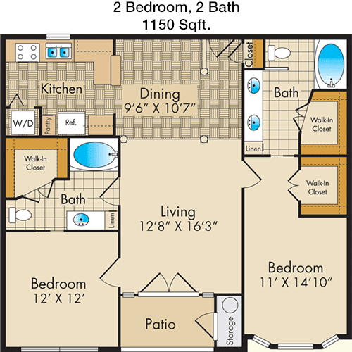 1,150 sq ft floorplan layout