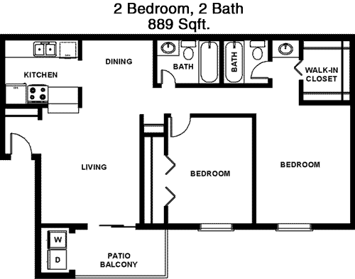 889 sq ft floorplan layout