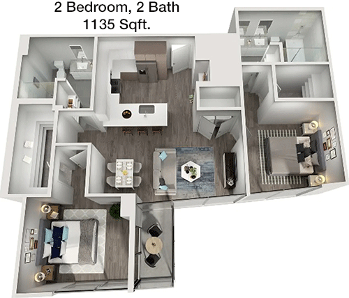 1,135 sq ft floorplan layout