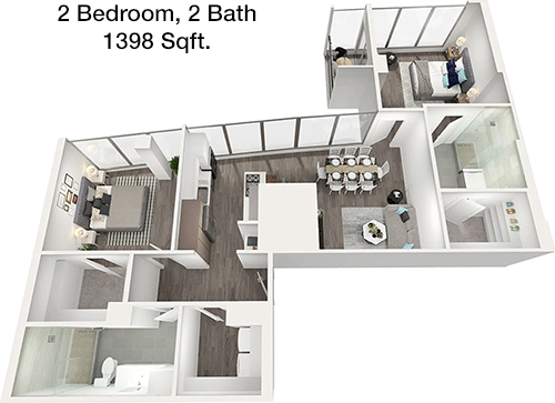 1,398 sq ft floorplan layout