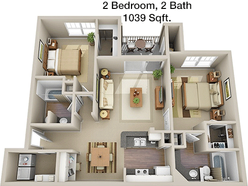 1,039 sq ft floorplan layout