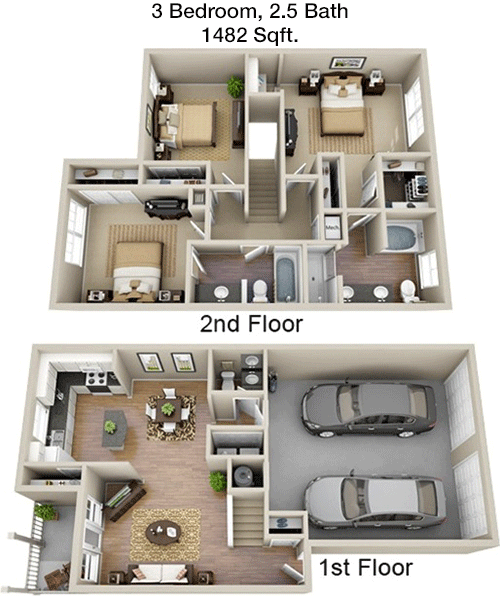 1,482 sq ft floorplan layout