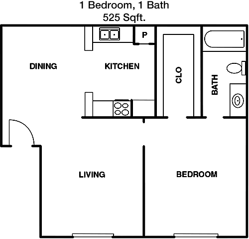 525 sq ft floorplan layout
