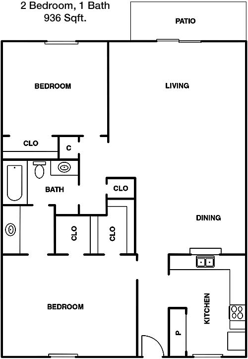936 sq ft floorplan layout