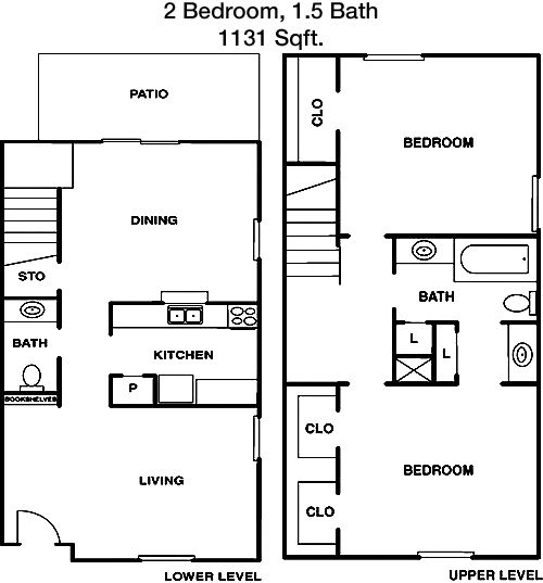 1,131 sq ft floorplan layout