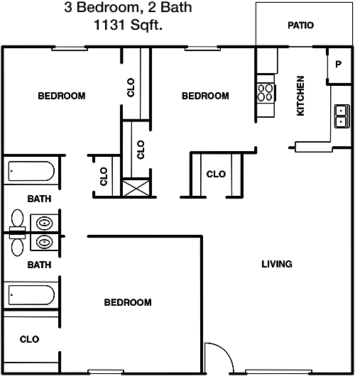 1,131 sq ft floorplan layout