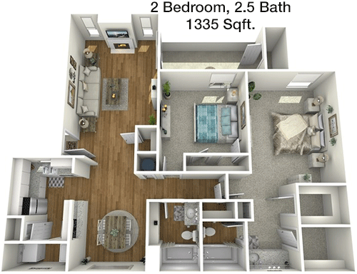 1,335 sq ft floorplan layout