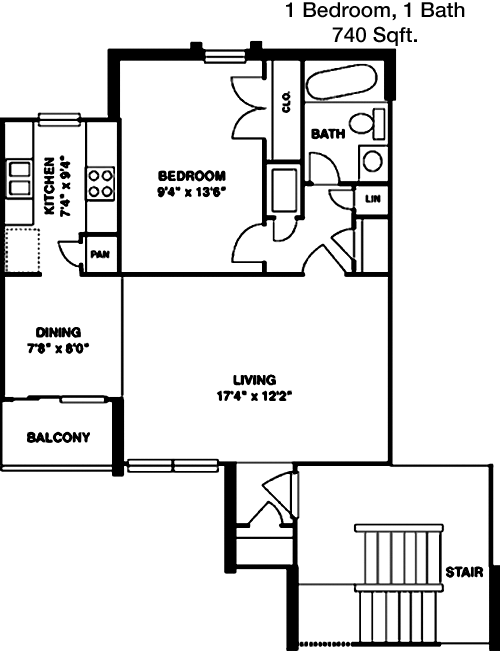 740 sq ft floorplan layout