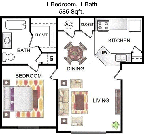 585 sq ft floorplan layout