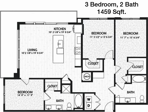 1,459 sq ft floorplan layout