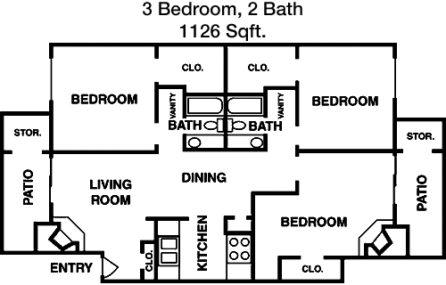 1,126 sq ft floorplan layout