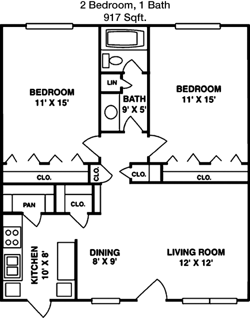 917 sq ft floorplan layout