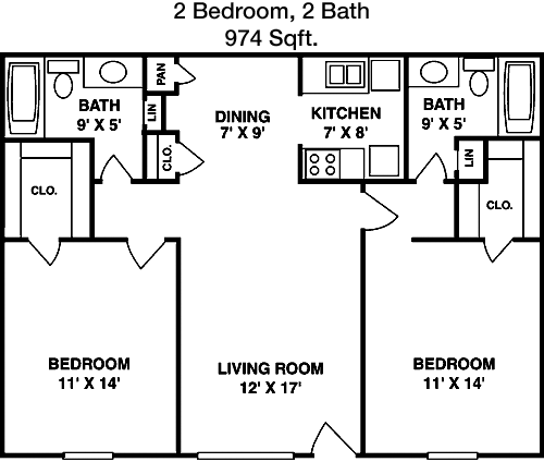 974 sq ft floorplan layout