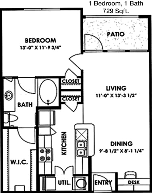 729 sq ft floorplan layout