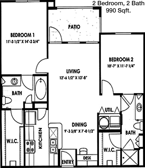 990 sq ft floorplan layout