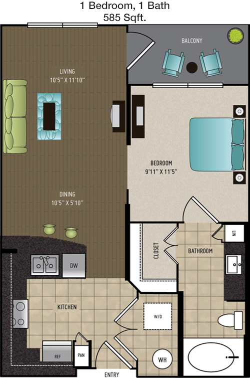585 sq ft floorplan layout