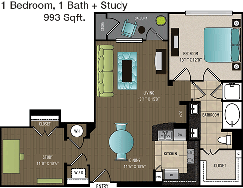 993 sq ft floorplan layout