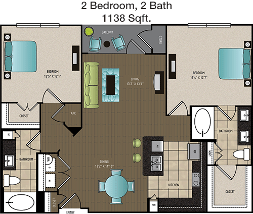 1,138 sq ft floorplan layout