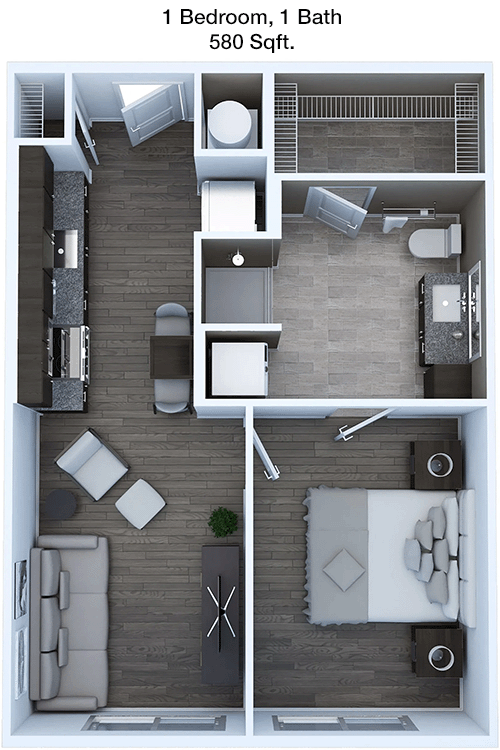 580 sq ft floorplan layout