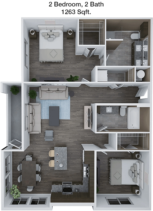 1,263 sq ft floorplan layout