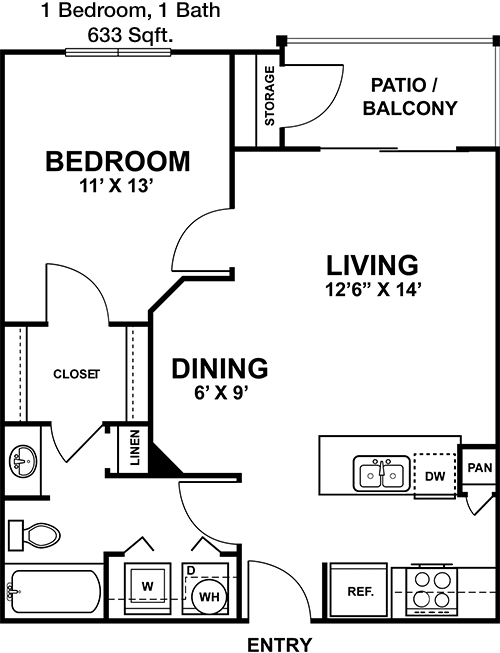 633 sq ft floorplan layout