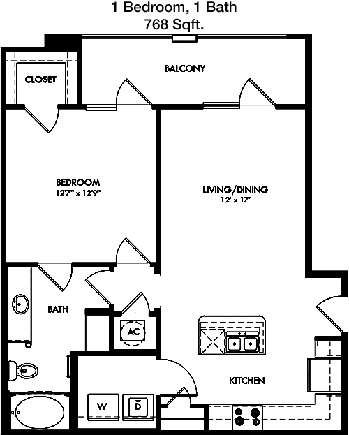 768 sq ft floorplan layout