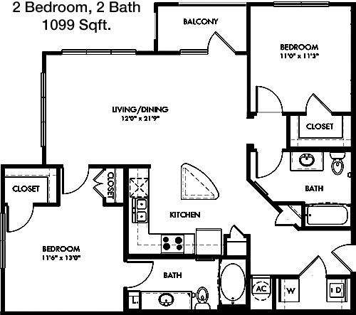 1,099 sq ft floorplan layout
