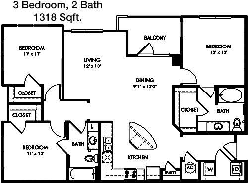 1,318 sq ft floorplan layout