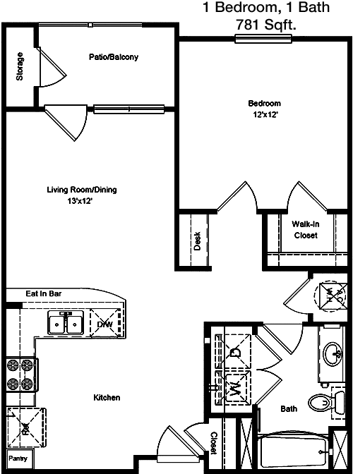 781 sq ft floorplan layout