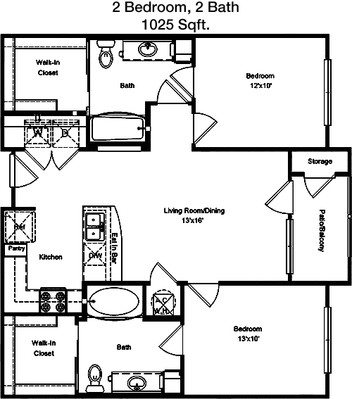 1,025 sq ft floorplan layout